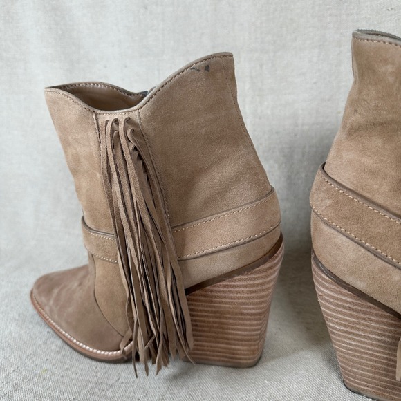 Gianni Bini Tan Suede Fringe Wedge Ankle Boots Pointed western cowgirl cowboy - Picture 9 of 11